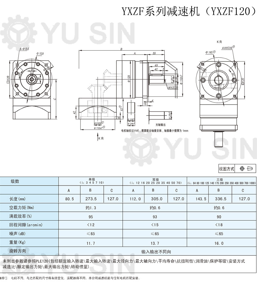 东升国际YXZF120精密行星伺服减速机尺寸图